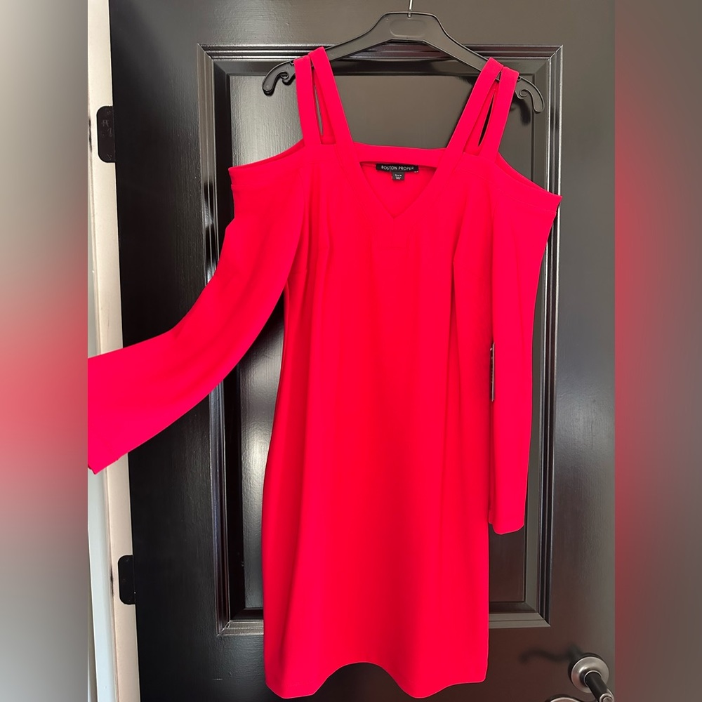 Boston Proper Red Dress with cut out shoulders
